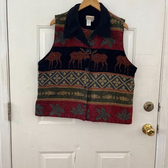 Coldwater Creek Plus-Size Primitive Farmhouse Animal Tapestry Vest Sz XXL - Picture 3 of 8